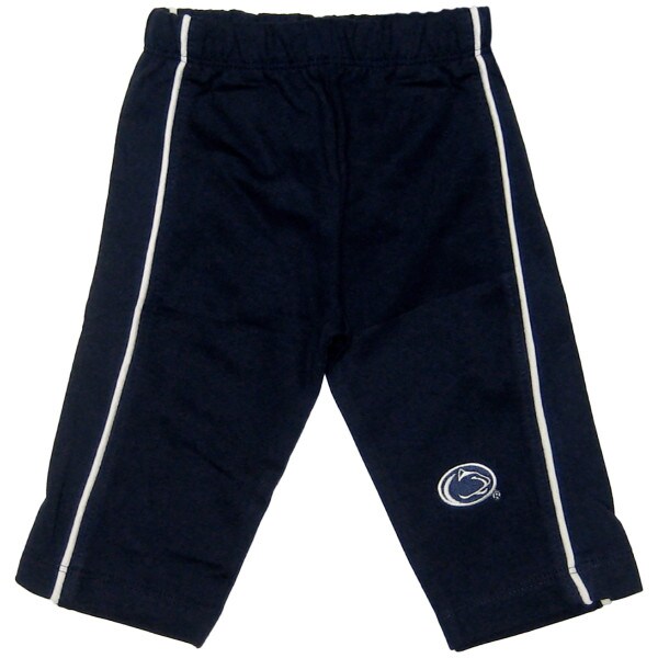 infant navy casual pants with white stripes on outside legs and stitched Penn State Athletic Logo